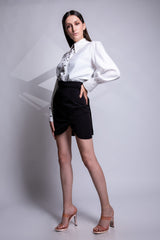 Fusta mini cu funda la spate, din fas