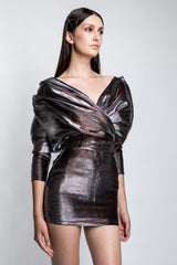 Rochie cameleon cu falduri pe umeri