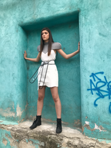 Plastron gri din stofa subtire