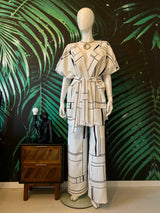 Blazer cu pantaloni, imprimeu geometric, alb-negru