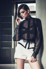 Bluza din voal cu detalii din dantela Chantilly