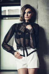 Bluza din voal cu detalii din dantela Chantilly