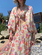 Rochie lunga cu decupaje, din poplin cu imprimeu floral