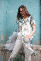 Jacheta din neopren-plasa, cu imprimeu floral