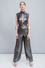 Salopeta din lurex, argintie, cu guler dublu