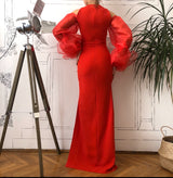 Rochie sirena cu maneci din organza mata