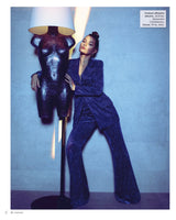 Costum albastru-electric cu pantaloni evazati