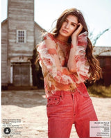 Bluza fuchsia din tul cu volane pe maneci