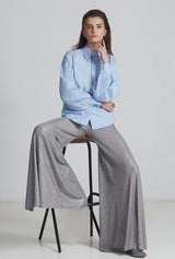 Pantaloni gri cu volan pe lateral