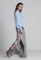 Pantaloni gri cu volan pe lateral