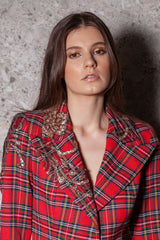 Sacou tartan cu revere