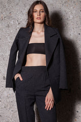 Pantaloni conici din stofa subtire cu dungi argintii