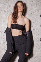 Pantaloni conici din stofa subtire cu dungi argintii