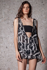 Rochie din voal, alb-negru, Letters