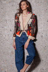 Sacou din bumbac cu imprimeu abstract,cu doua randuri de mansete