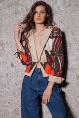 Sacou din bumbac cu imprimeu abstract,cu doua randuri de mansete