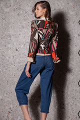 Sacou din bumbac cu imprimeu abstract,cu doua randuri de mansete