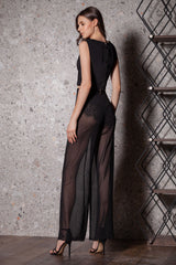 Pantaloni negri din voal, transparenti