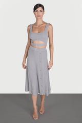 Fusta evazata cu slit si nasturi