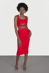 Fusta midi cu siret in talie