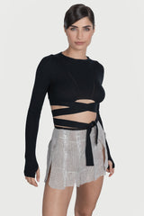 Top cu maneca lunga si cordon in talie