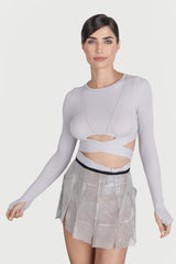 Top cu maneca lunga si cordon in talie