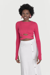 Top cu maneca lunga si cordon in talie