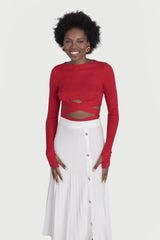 Top cu maneca lunga si cordon in talie