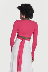 Top cu maneca lunga si cordon in talie