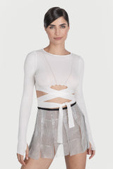 Top cu maneca lunga si cordon in talie