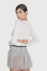 Top cu maneca lunga si cordon in talie