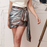 Fusta mini, argintiu-metalizat, drapata