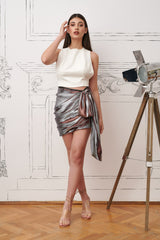 Fusta mini, argintiu-metalizat, drapata