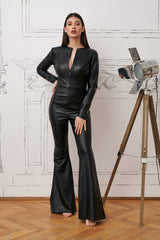 Salopeta din pele ecologica cu pantaloni evazati