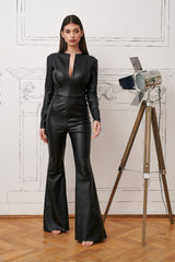 Salopeta din pele ecologica cu pantaloni evazati