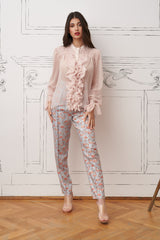 Bluza din voal cu guler-jabou, roz pal