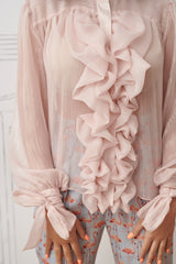 Bluza din voal cu guler-jabou, roz pal