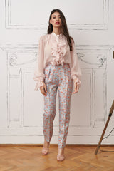 Bluza din voal cu guler-jabou, roz pal