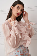 Bluza din voal cu guler-jabou, roz pal