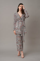 Pantaloni cu talie inalta din paiete multicolore