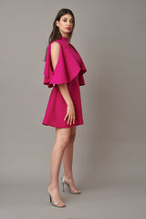Rochie ciclame cu maneci-fluture