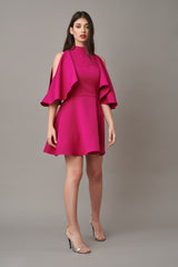 Rochie ciclame cu maneci-fluture