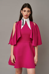 Rochie ciclame cu maneci-fluture
