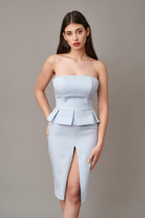 Rochie Baby-bleu, cu corset, conica